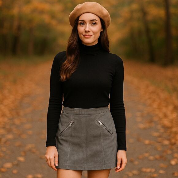 Blank NYC 100% Leather Gray Mini Skirt Size 28 - Picture 1 of 9